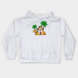 Funny pug is on a deserted island Kids Hoodie